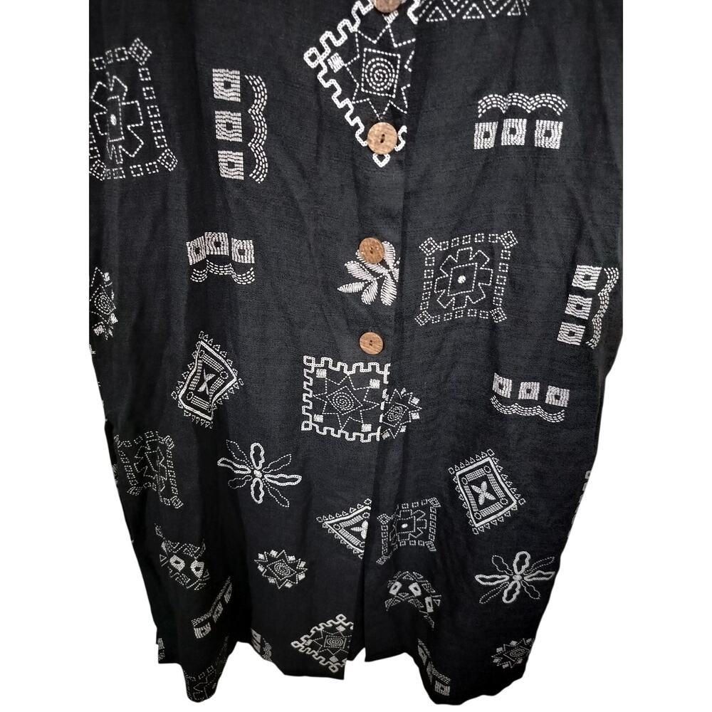 5288)Vtg Premier International M Lagenlook Geo Tribal Button Front Jumper Dress - Picture 4 of 8